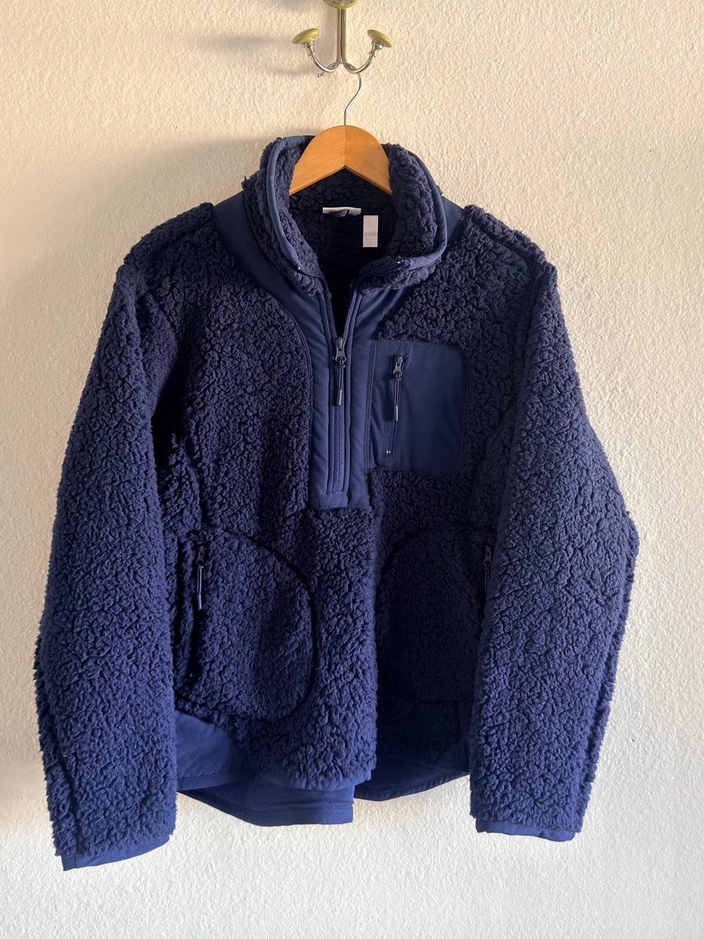 Zella Navy Sherpa Fleece Pullover Jacket